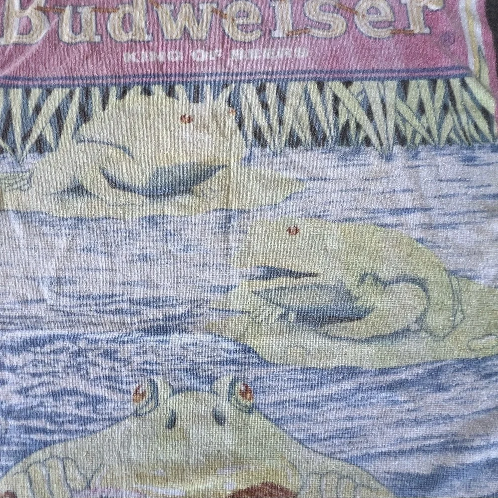 VTG 90s Budweiser Frogs Beach Towel King of Beers Lilly Pad Reeds 28x55 FADED